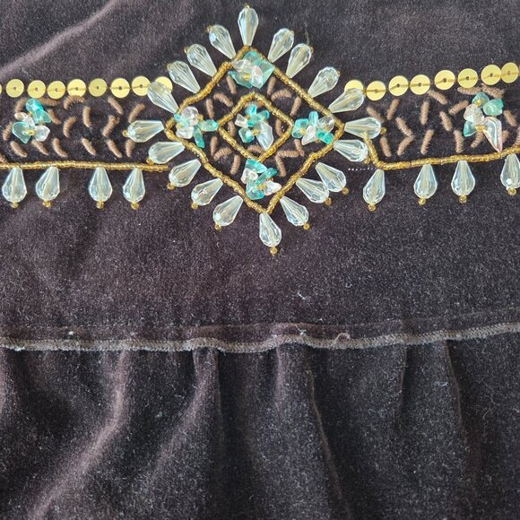 Nevada Boho vintage tiered chocolate brown velvet beaded skirt Size Medium - Picture 2 of 10